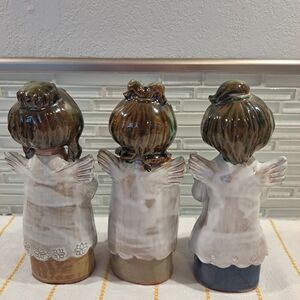 Vtg Red Clay Drip Glaze Nativity Choir Singing Angels Set Of 3